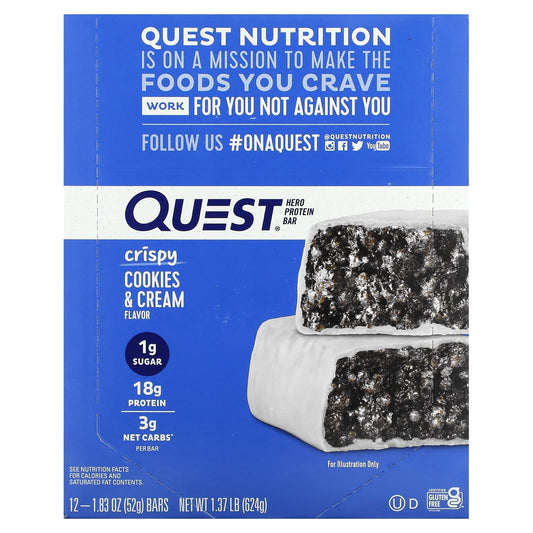 Quest Nutrition-Hero Protein Bar-Crispy Cookies & Cream-12 Bars-1.83 oz (52 g) Each