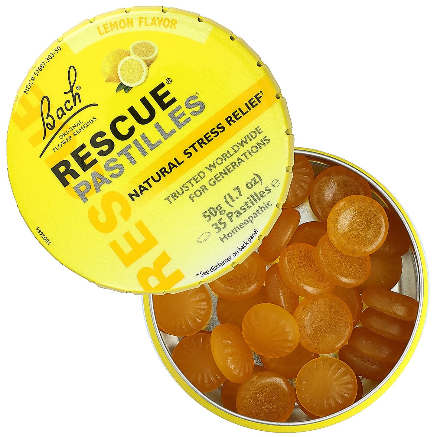 Bach, Original Flower Remedies, Rescue Pastilles, Natural Stress Relief, Lemon, 35 Pastilles, 1.7 oz (50 g)