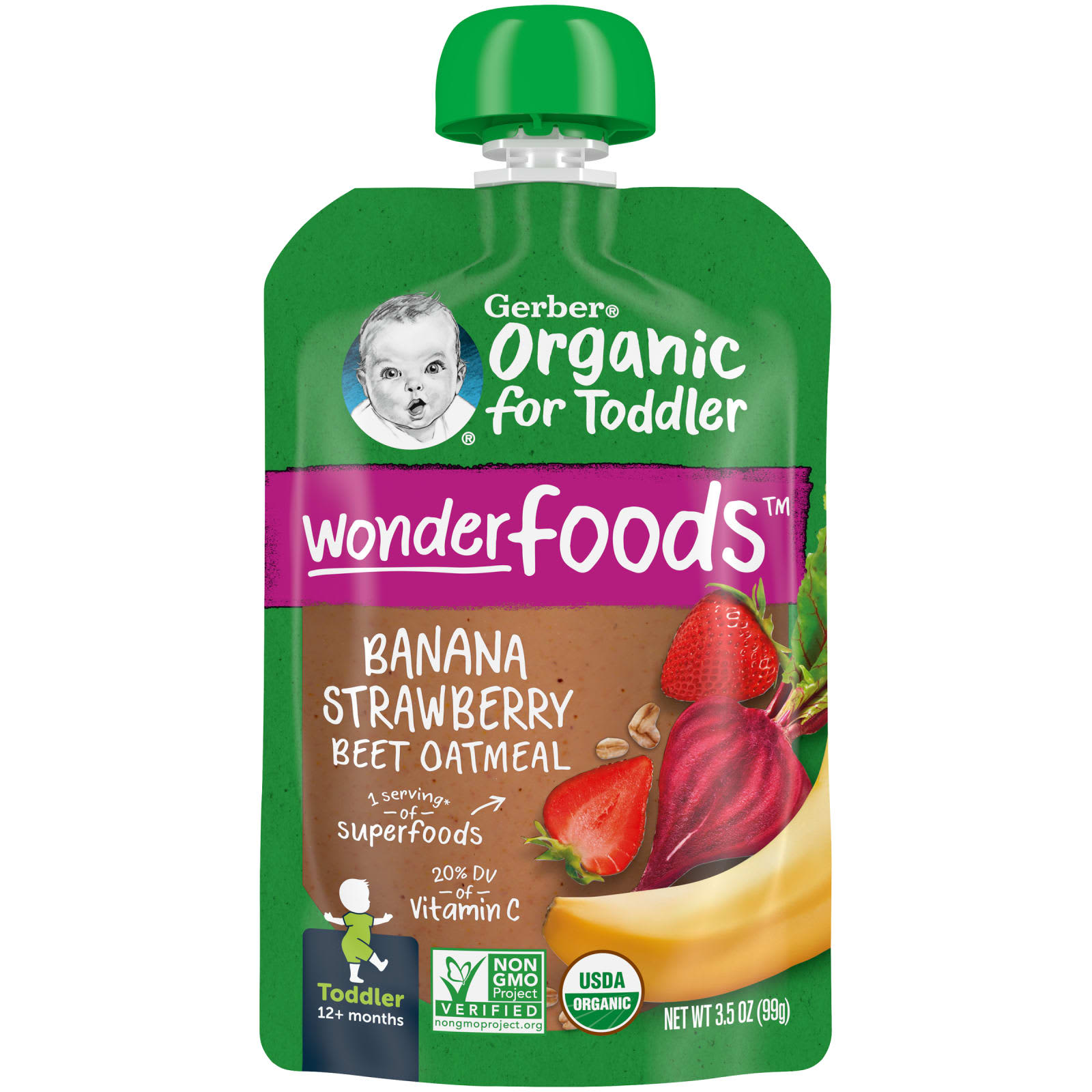 Gerber-Organic for Toddler-Wonder Foods-12+ Months-Banana Strawberry Beet Oatmeal-3.5 oz (99 g)