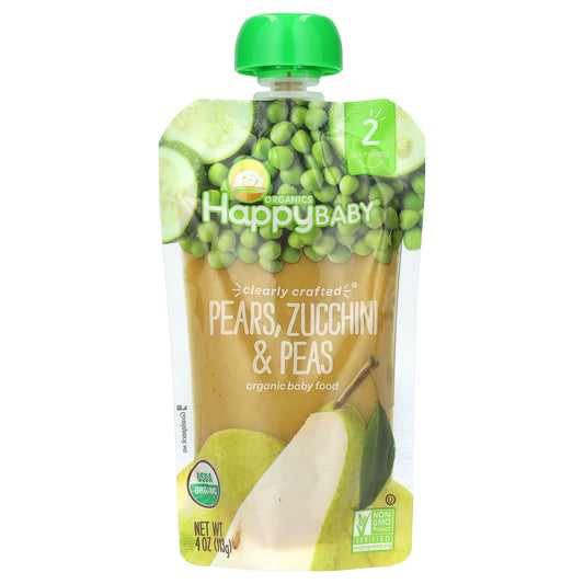 Happy Family Organics-Happy Baby-Organic Baby Food-6+ Months-Pears-Zucchini & Peas-4 oz (113 g)