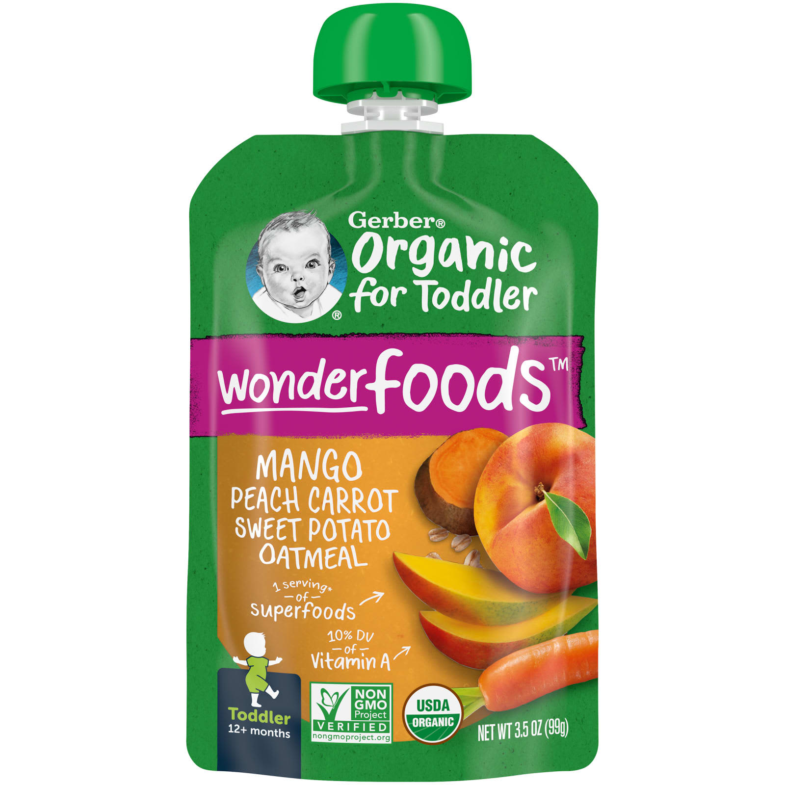 Gerber-Organic for Toddler-WonderFoods-12+ Months-Mango Peach Carrot Sweet Potato Oatmeal-3.5 oz (99 g)