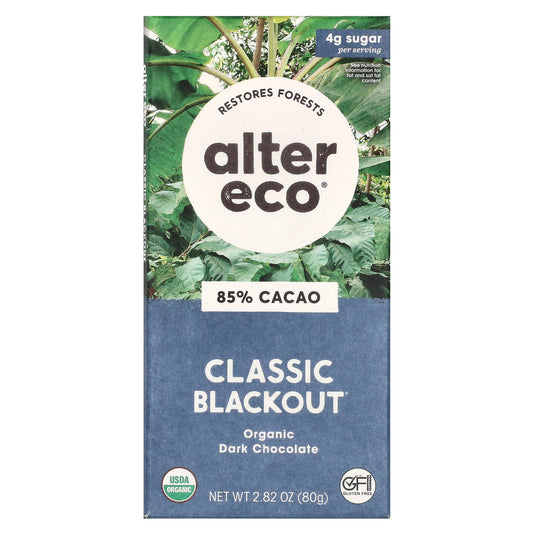 Alter Eco-Organic Dark Chocolate Bar-Classic Blackout-85% Cocoa-2.82 oz (80 g)