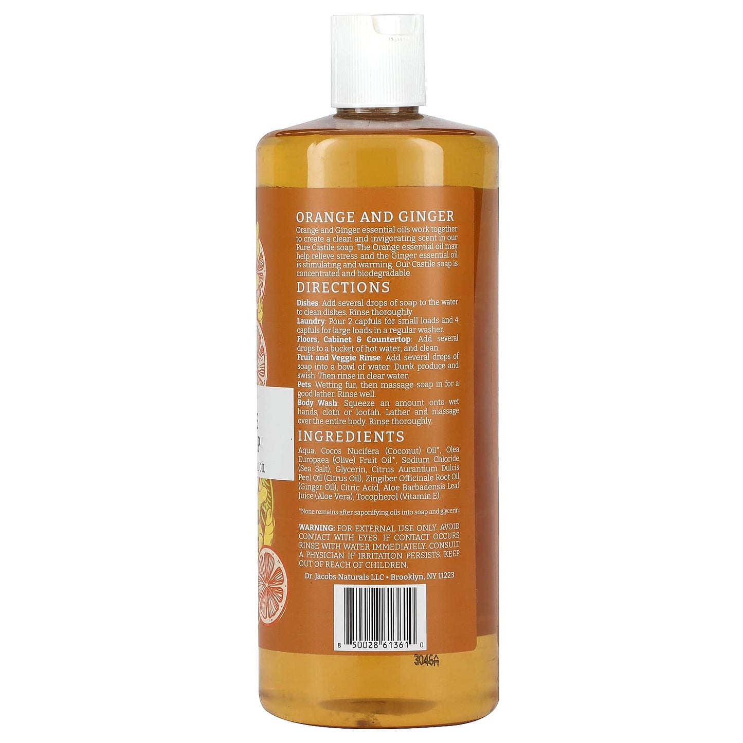 Dr. Jacobs Naturals, Plant-Based Pure Castile All-In-1 Soap, Orange & Ginger Essential Oil, 32 oz (946 ml)