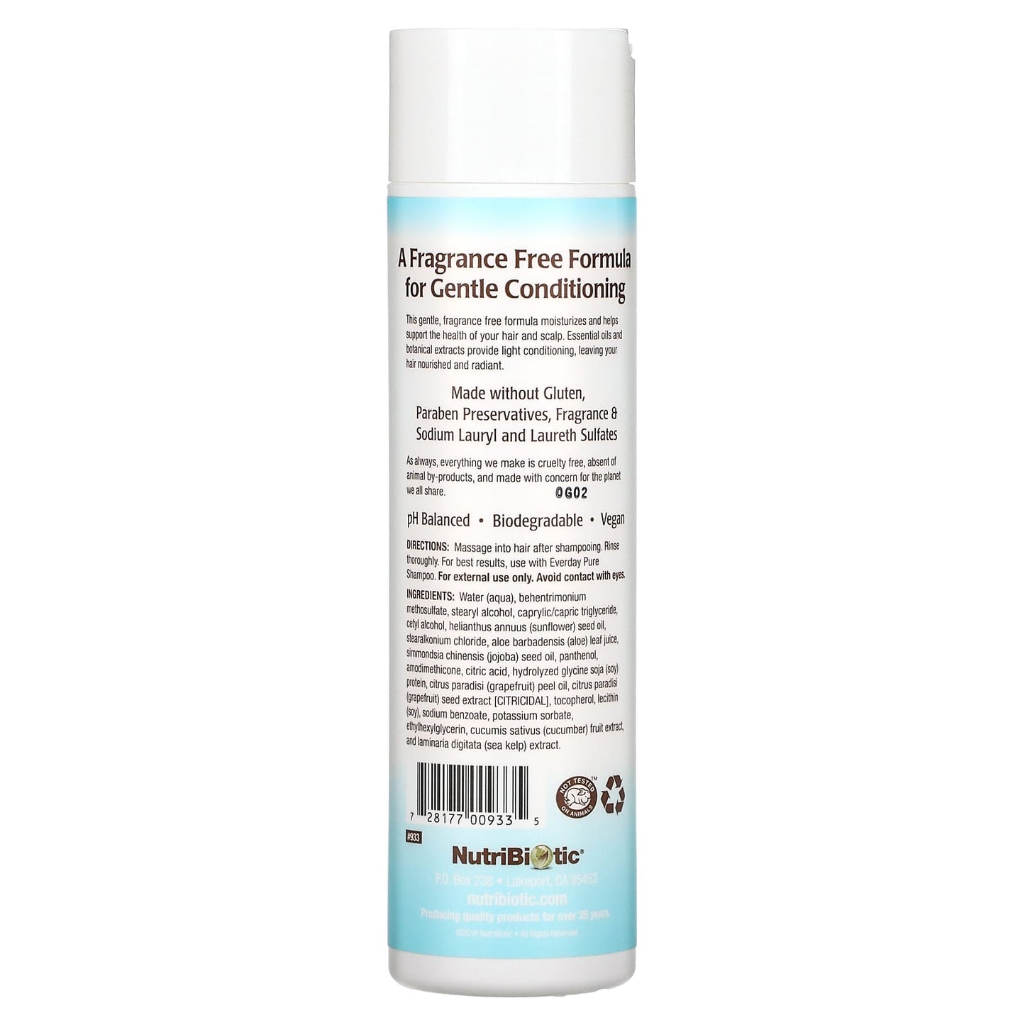 NutriBiotic, Everyday Pure Conditioner, For All Hair Types, Fragrance Free, 10 fl oz (296 ml)