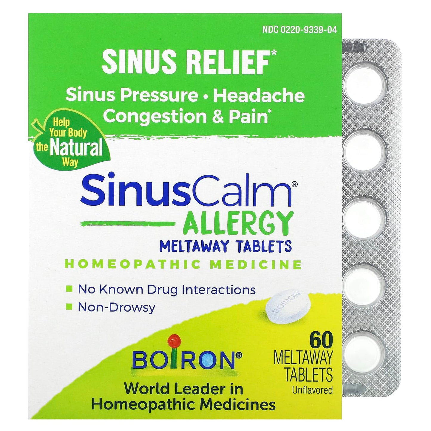 Boiron-SinusCalm Allergy-Sinus Relief-Unflavored-60 Meltaway Tablets