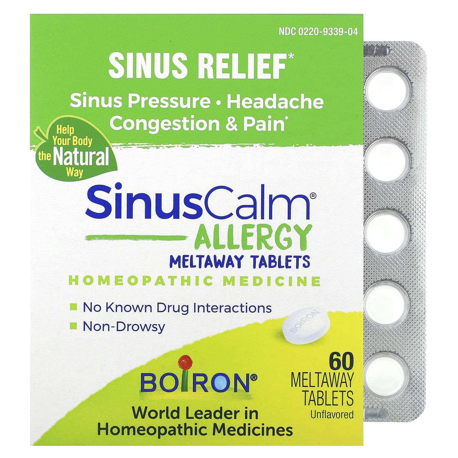 Boiron-SinusCalm Allergy-Sinus Relief-Unflavored-60 Meltaway Tablets