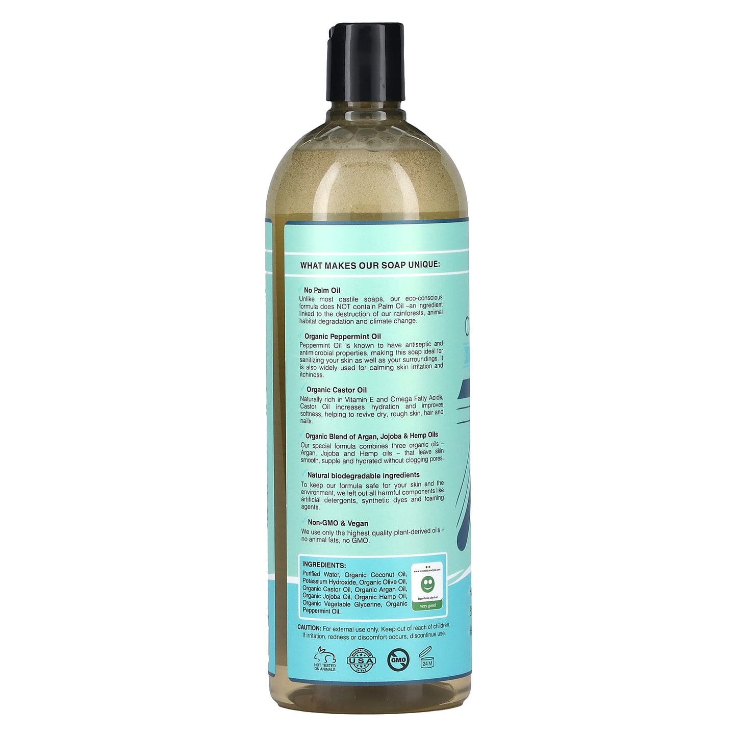 Seven Minerals, Pure Castile Soap, Peppermint, 33.8 fl oz (1 l)