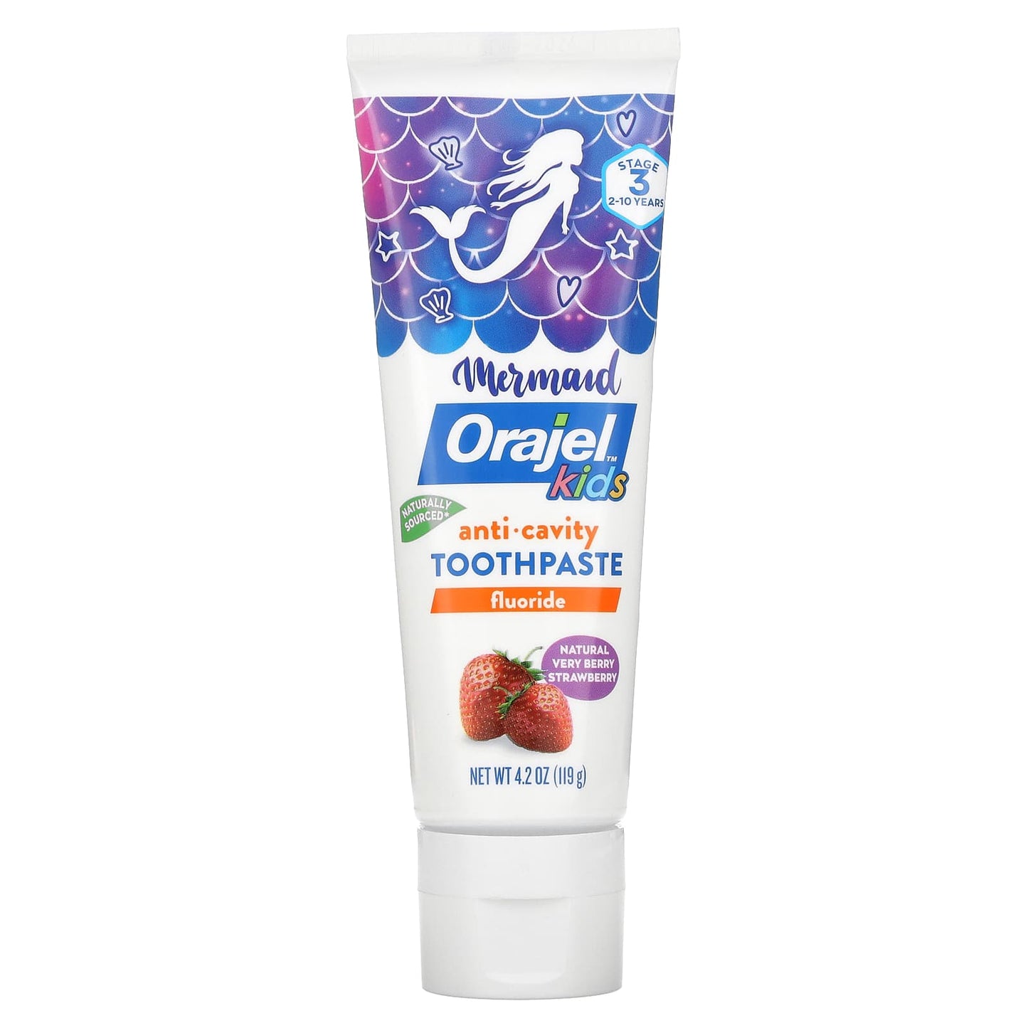 Orajel-Kids-Mermaid Anticavity Fluoride Toothpaste-2-10 Years-Natural Very Berry Strawberry-4.2 oz (119 g)