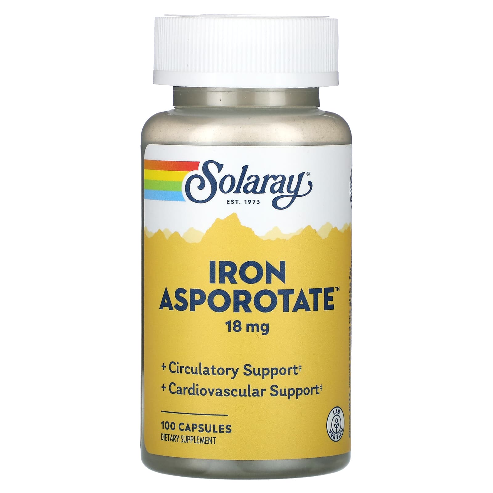 Solaray-Iron Asporotate-18 mg-100 Capsules