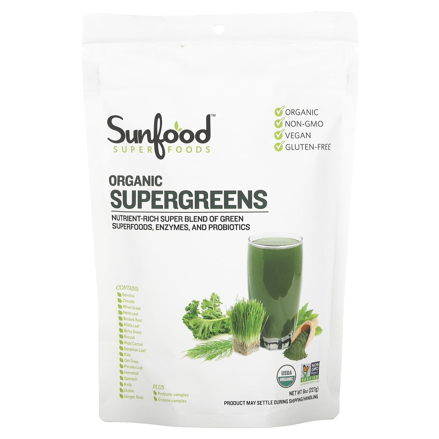 Sunfood-Organic Supergreens-8 oz (227 g)