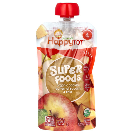 Happy Family Organics-Happy Tot-Superfoods-For 2+ Years-Organic Apples-Butternut Squash-& Chia-4.22 oz (120 g)