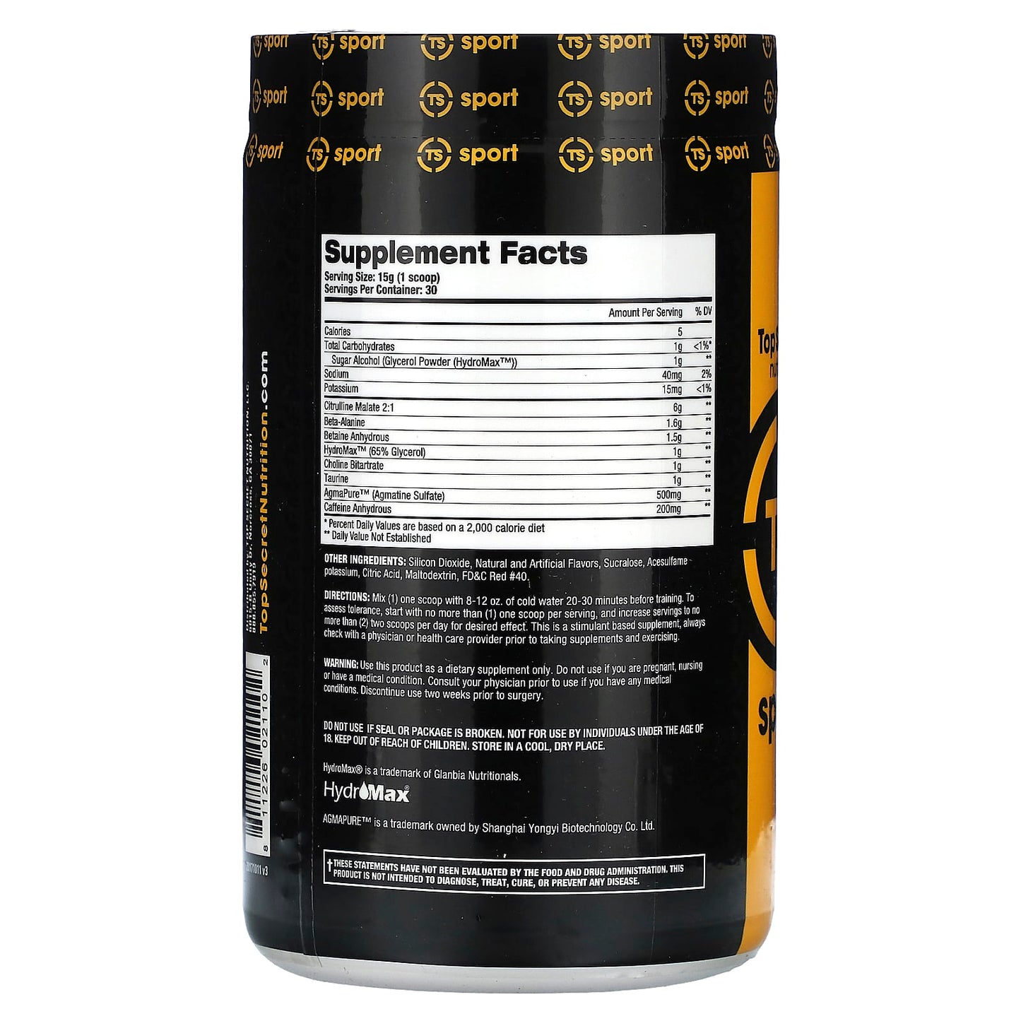 Top Secret Nutrition, Sport, Pump Igniter Black, Ultra Performing Pre-Workout, Pink Lemonade, 15.8 oz (450 g)