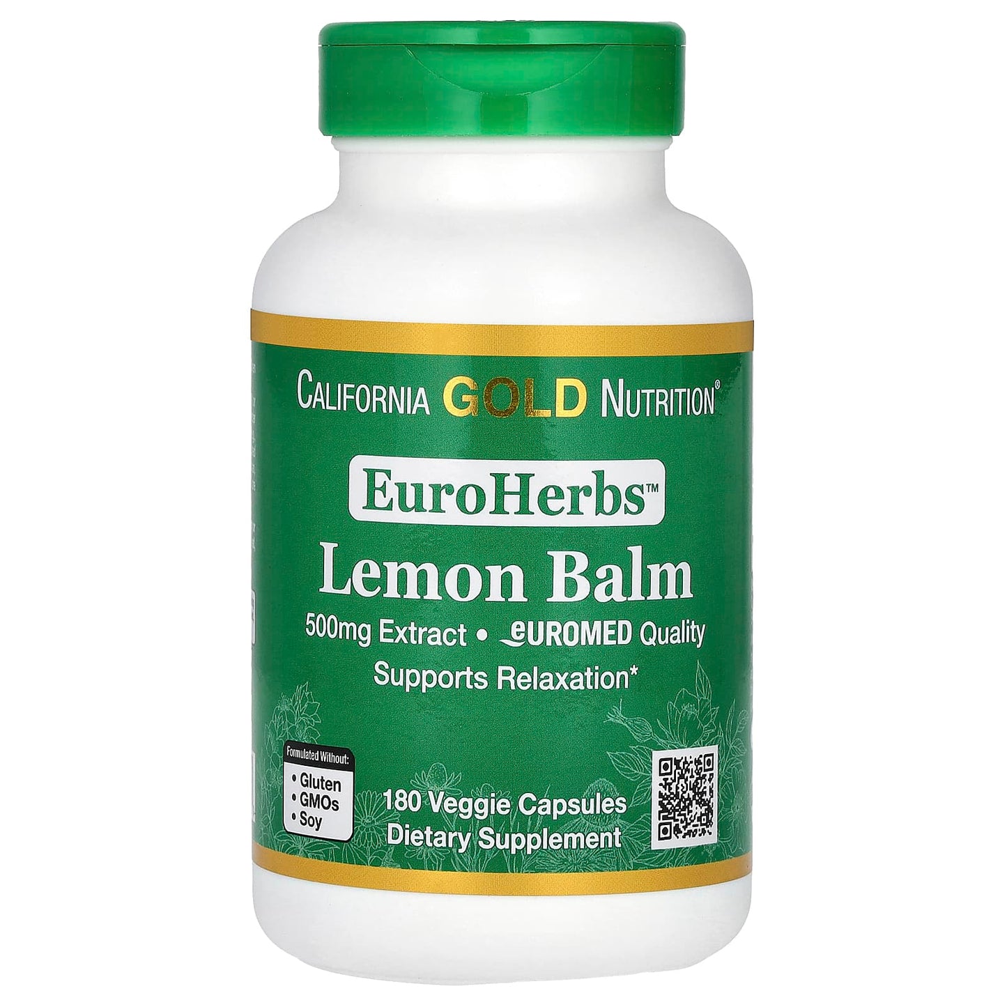 California Gold Nutrition-Lemon Balm Extract-EuroHerbs-European Quality-500 mg-180 Veggie Capsules