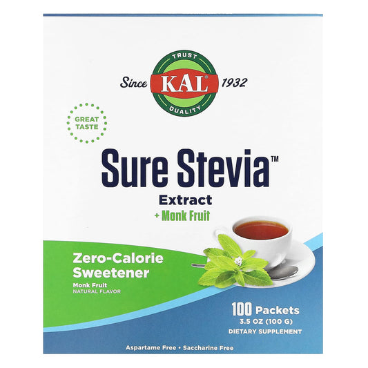 KAL-Sure Stevia Extract + Monk Fruit-100 Packets-3.5 oz (100 g)