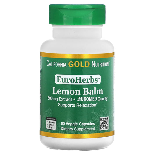 California Gold Nutrition-EuroHerbs-Lemon Balm Extract-500 mg-60 Veggie Capsules