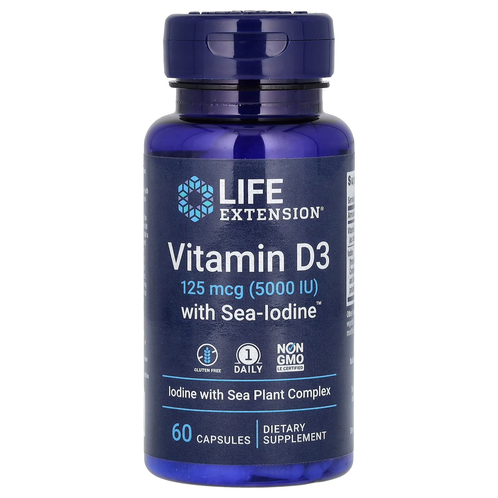 Life Extension-Vitamin D3 with Sea-Iodine-125 mcg (5,000 IU)-60 Capsules