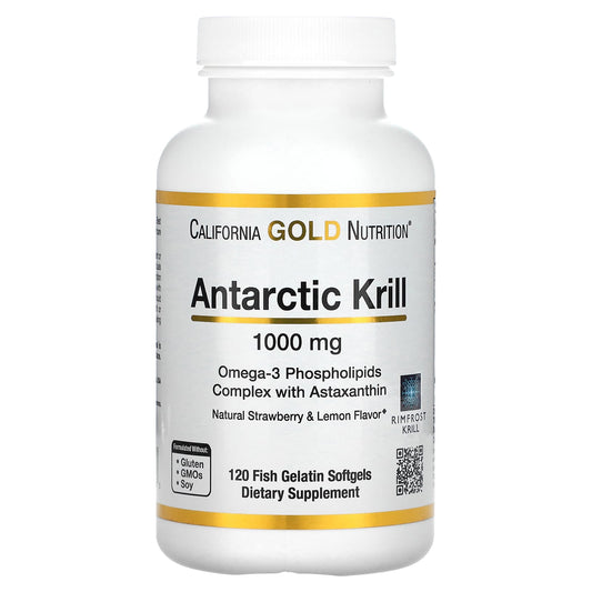 California Gold Nutrition-Antarctic Krill Oil-Omega-3 Phospholipids Complex with Astaxanthin-Natural Strawberry and Lemon Flavor-1,000 mg-120 Fish Gelatin Softgels