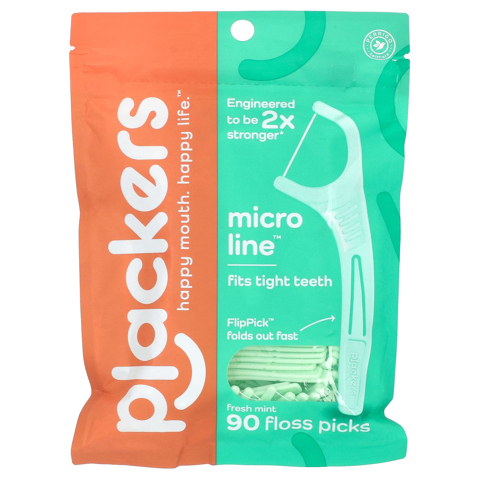 Plackers-Micro Line-Floss Picks-Fresh Mint-90 Count