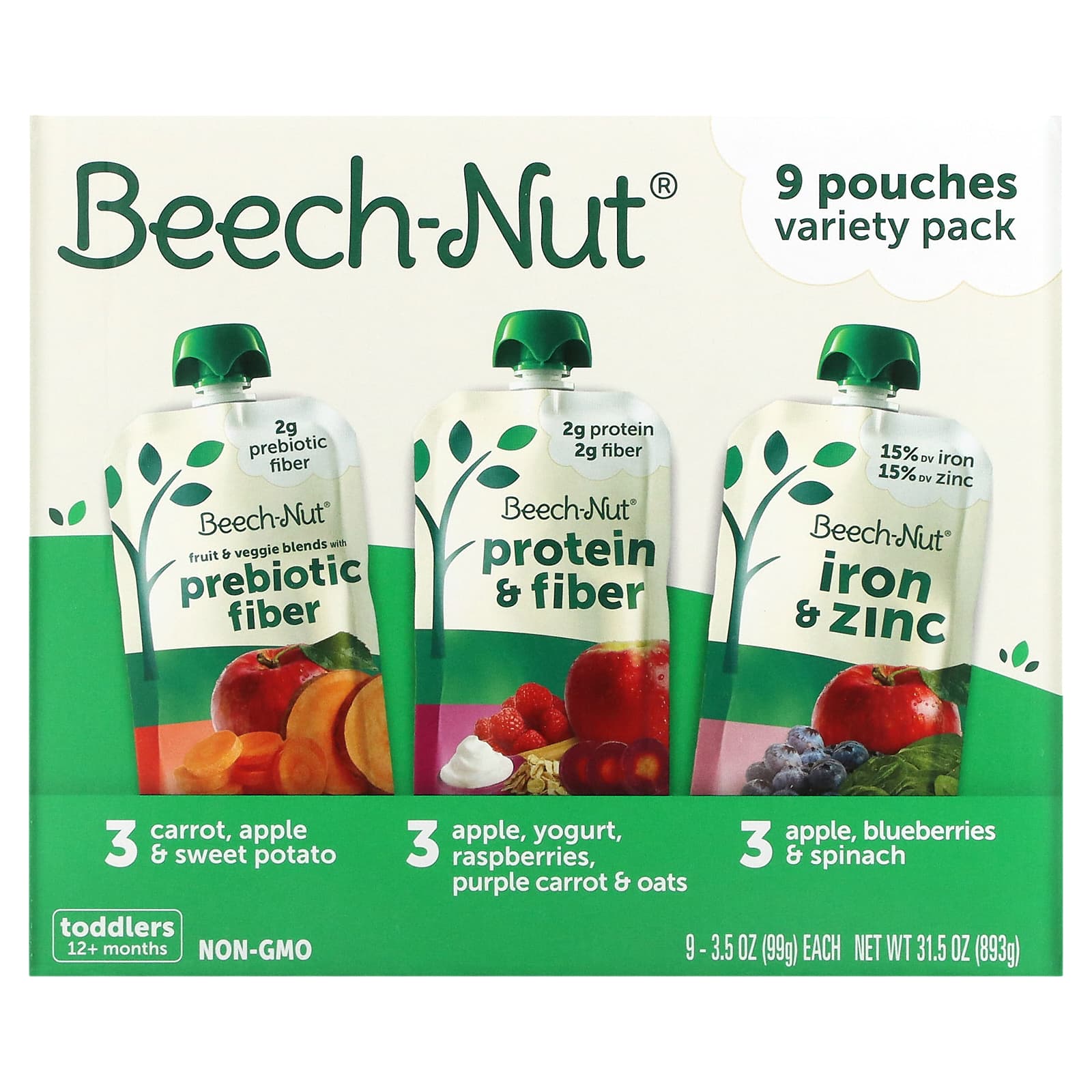 Beech-Nut-Variety Pack-12+ Months-9 Pouches-3.5 oz (99 g ) Each