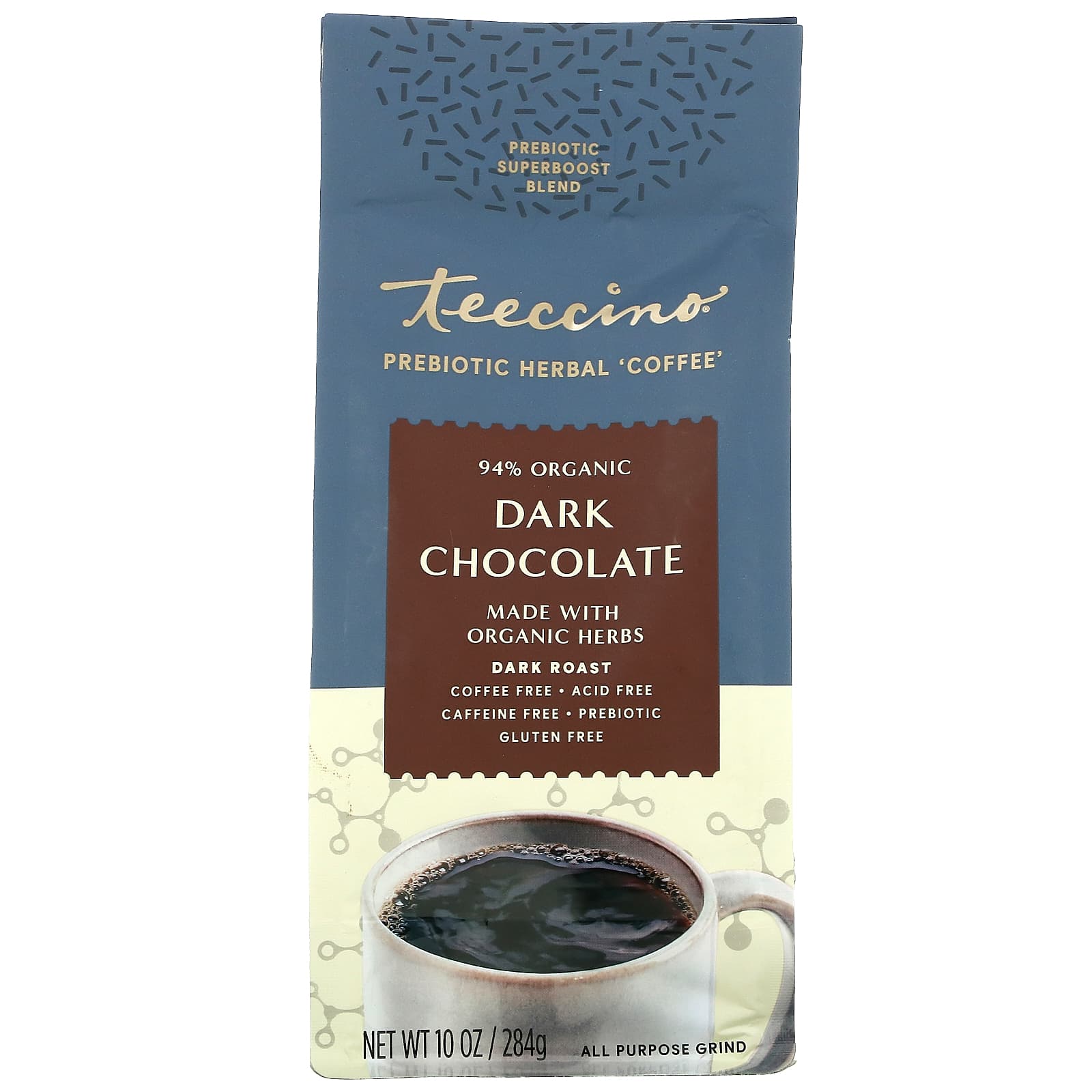 Teeccino-Prebiotic Herbal Coffee-Dark Chocolate-Dark Roast-Caffeine Free-10 oz (284 g)