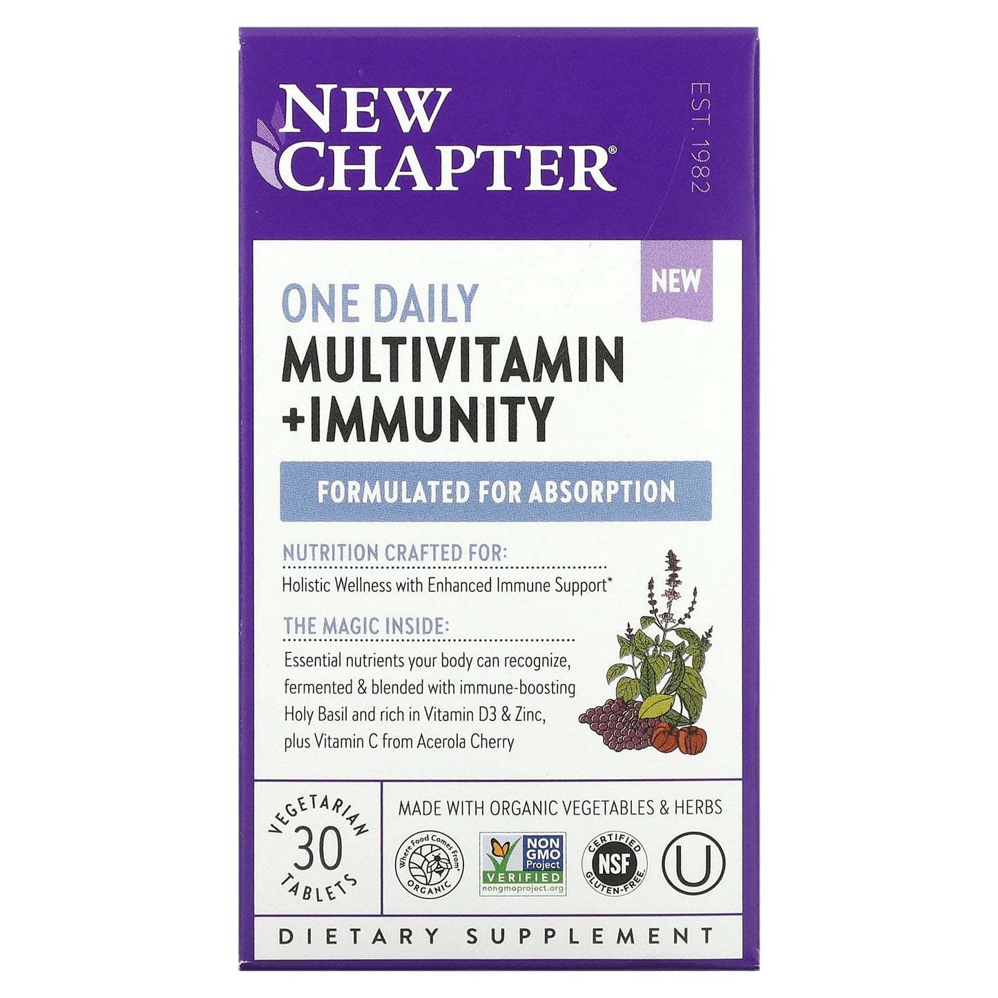 New Chapter-One Daily Multivitamin + Immunity-30 Vegetarian Tablets