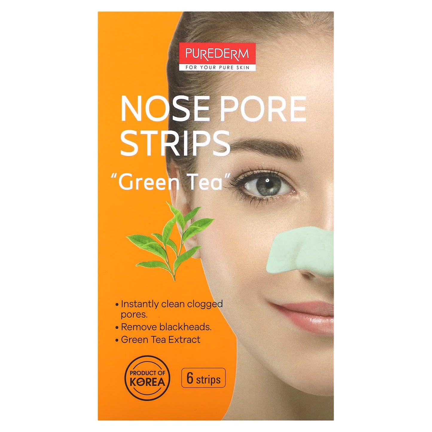 Purederm, Nose Pore Strips, Green Tea, 6 Strips