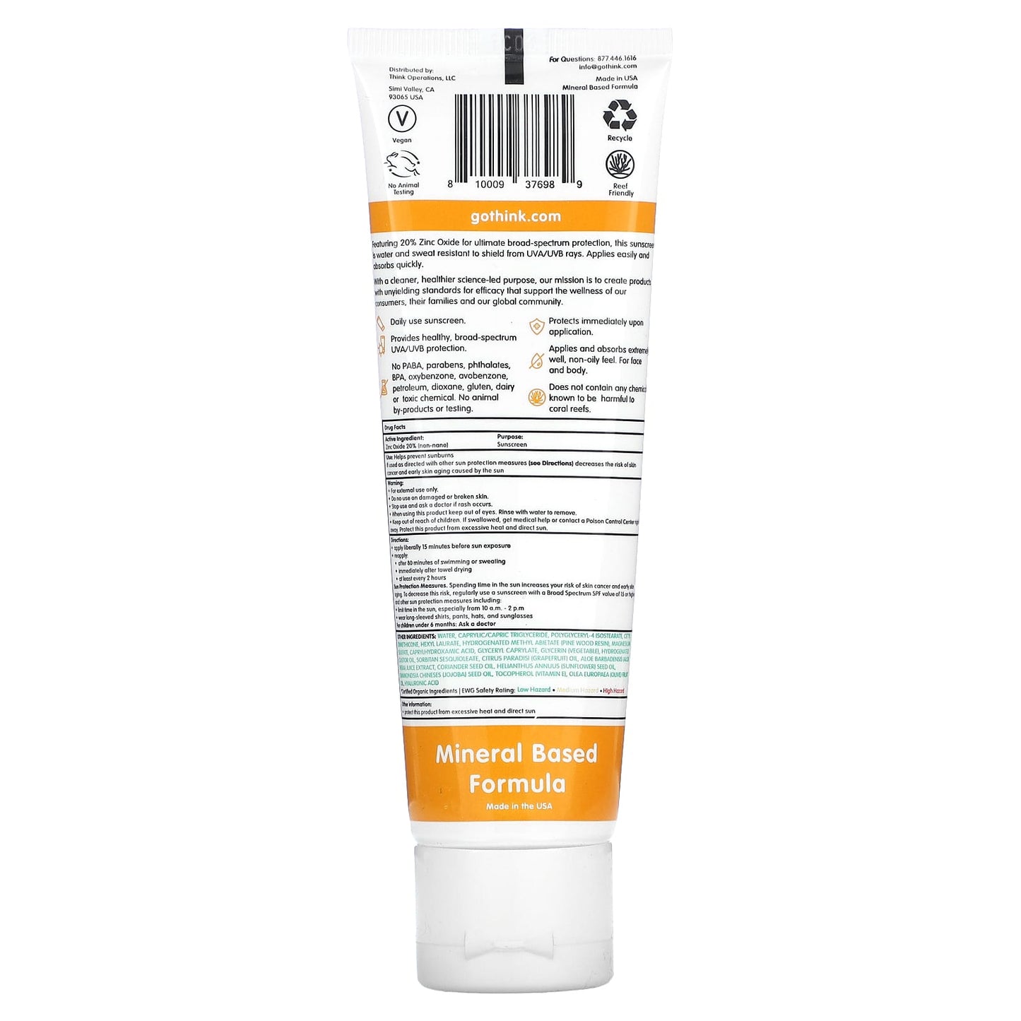 think, Sunscreen, SPF 30, Aloe + Tea Leaves, 3 fl oz (89 ml)