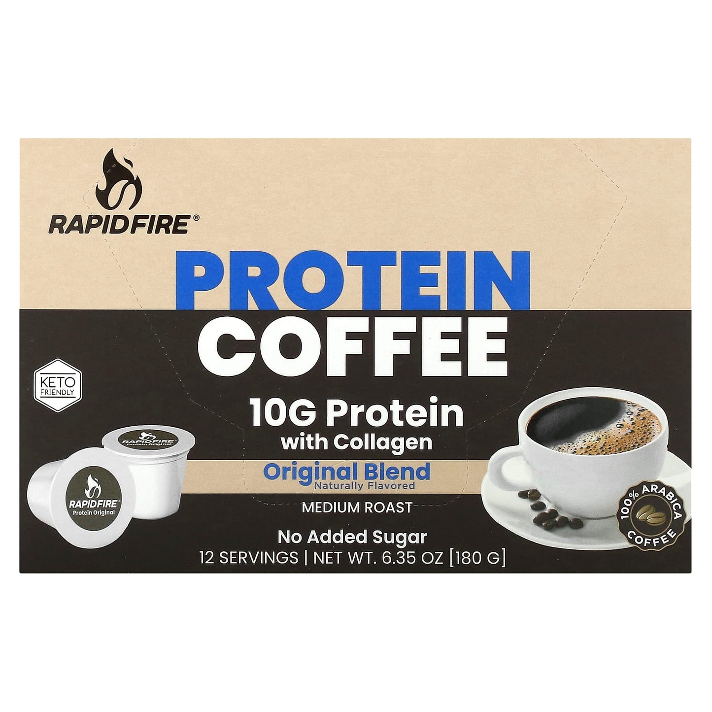 RAPIDFIRE-Protein Coffee Pod-Original Blend-Medium Roast-12 Pods-6.35 oz (180 g)