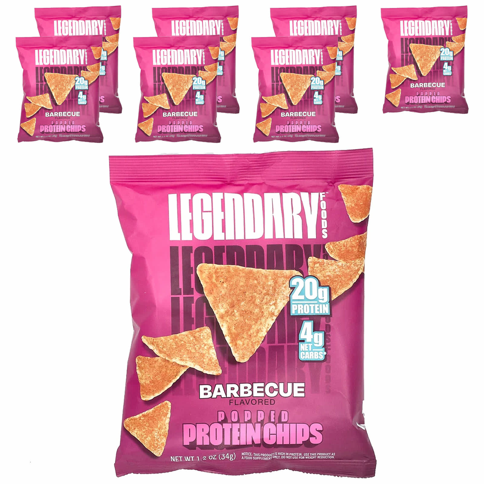 Legendary Foods-Popped Protein Chips-Barbecue-7 Bags-1.2 oz (34 g) Each