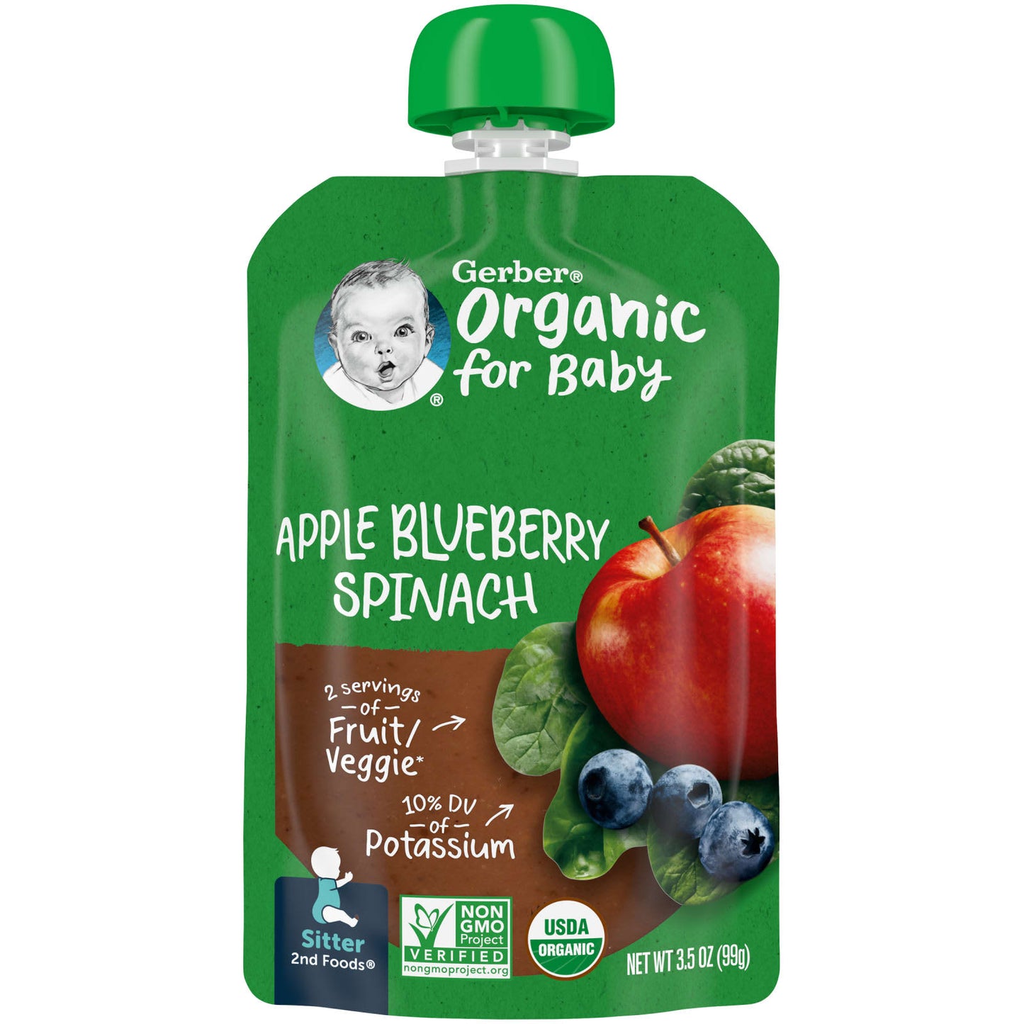 Gerber-Organic for Baby-2nd Foods-Apple-Blueberry-Spinach-3.5 oz (99 g)