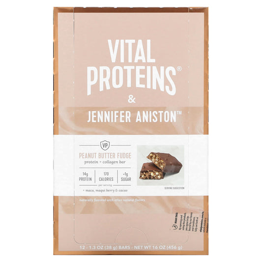 Vital Proteins-Protein + Collagen Bar-Peanut Butter Fudge-12 Bars-1.3 oz (38 g) Each