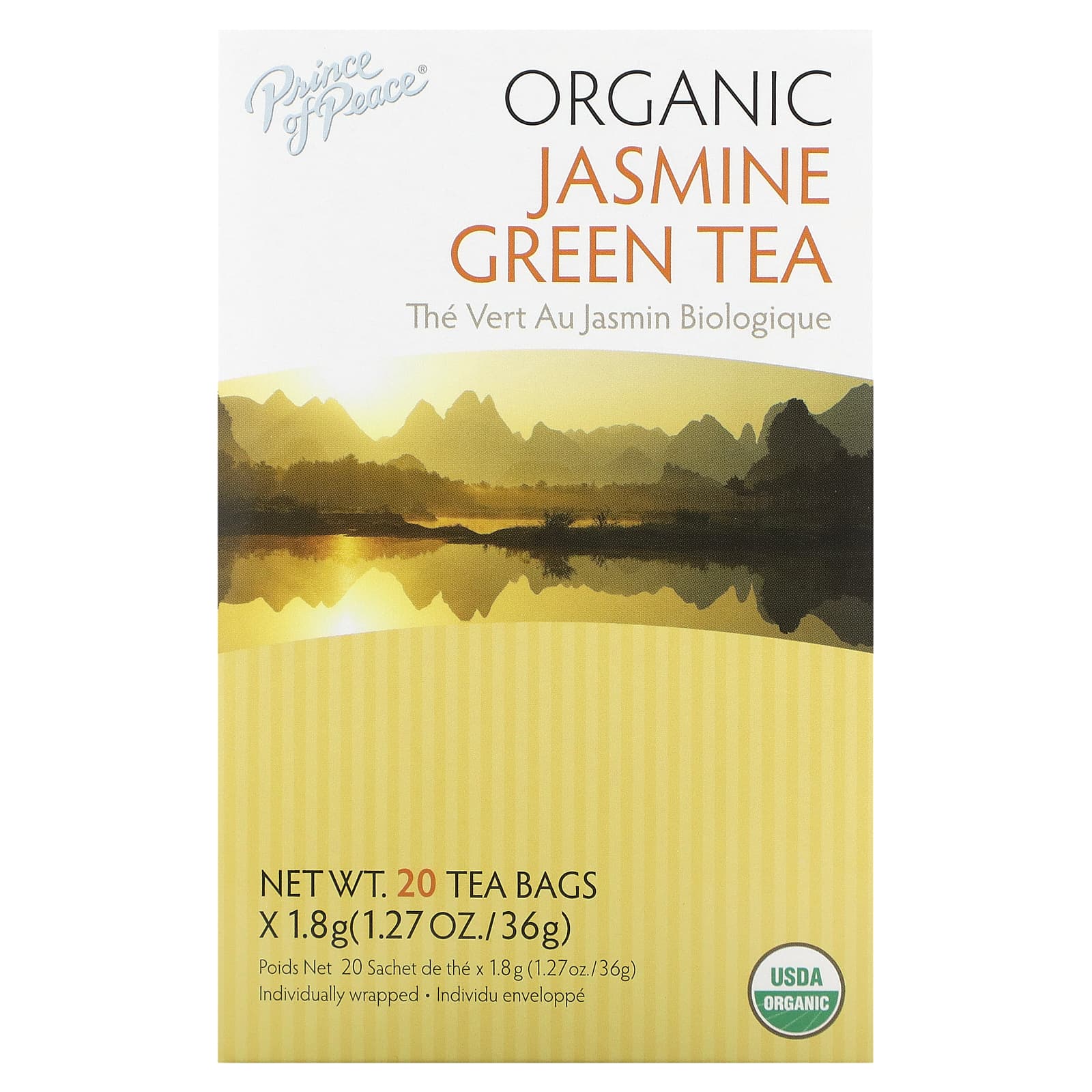 Prince of Peace-Organic Jasmine Green Tea -20 Tea Bags-1.27 oz (36 g)