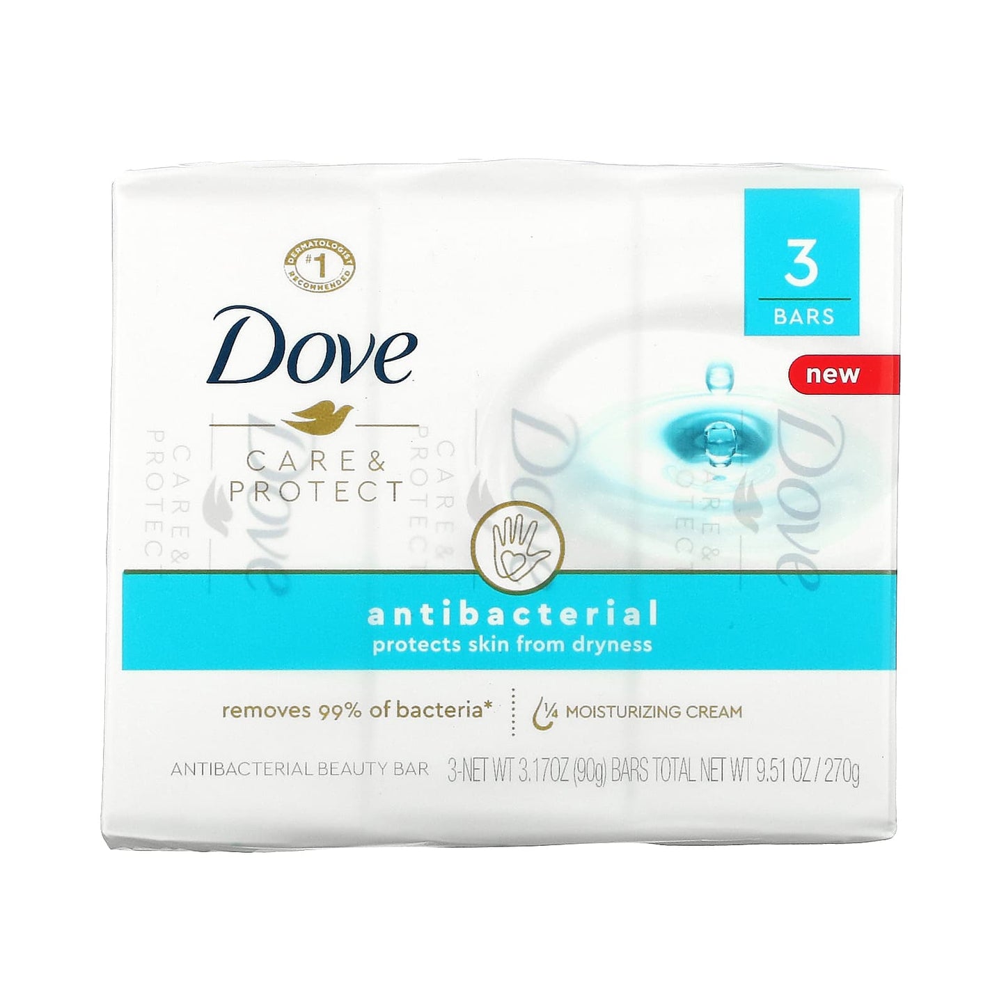 Dove, Care & Protect, Antibacterial Beauty Bar, 3 Bars, 3.17 oz (90 g) Each