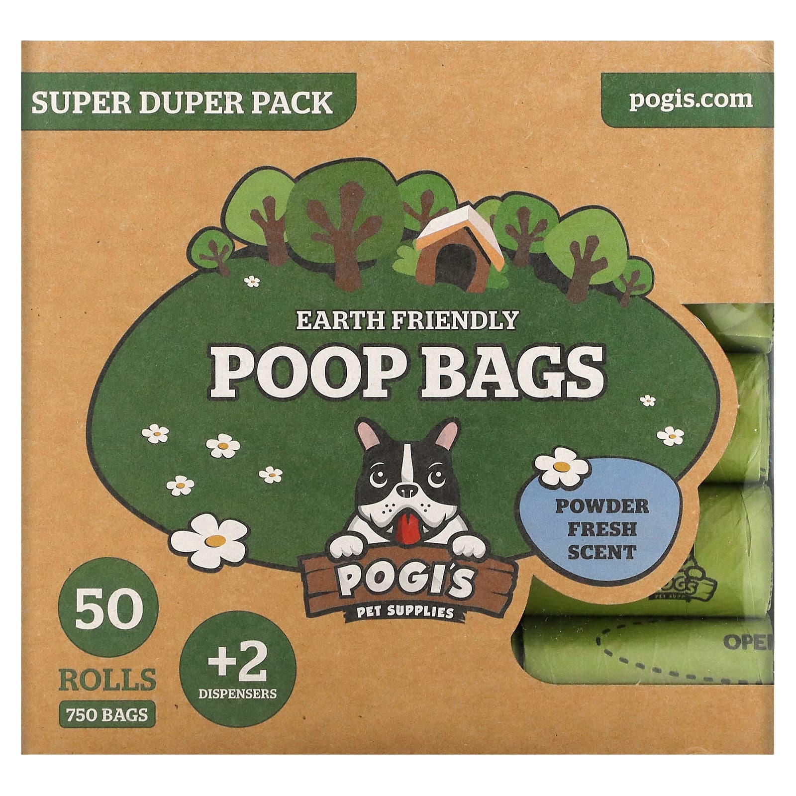 Pogi's Pet Supplies-Earth Friendly Poop Bags-Super Duper Pack-Powder Fresh-50 Rolls-750 Bags-2 Dispensers