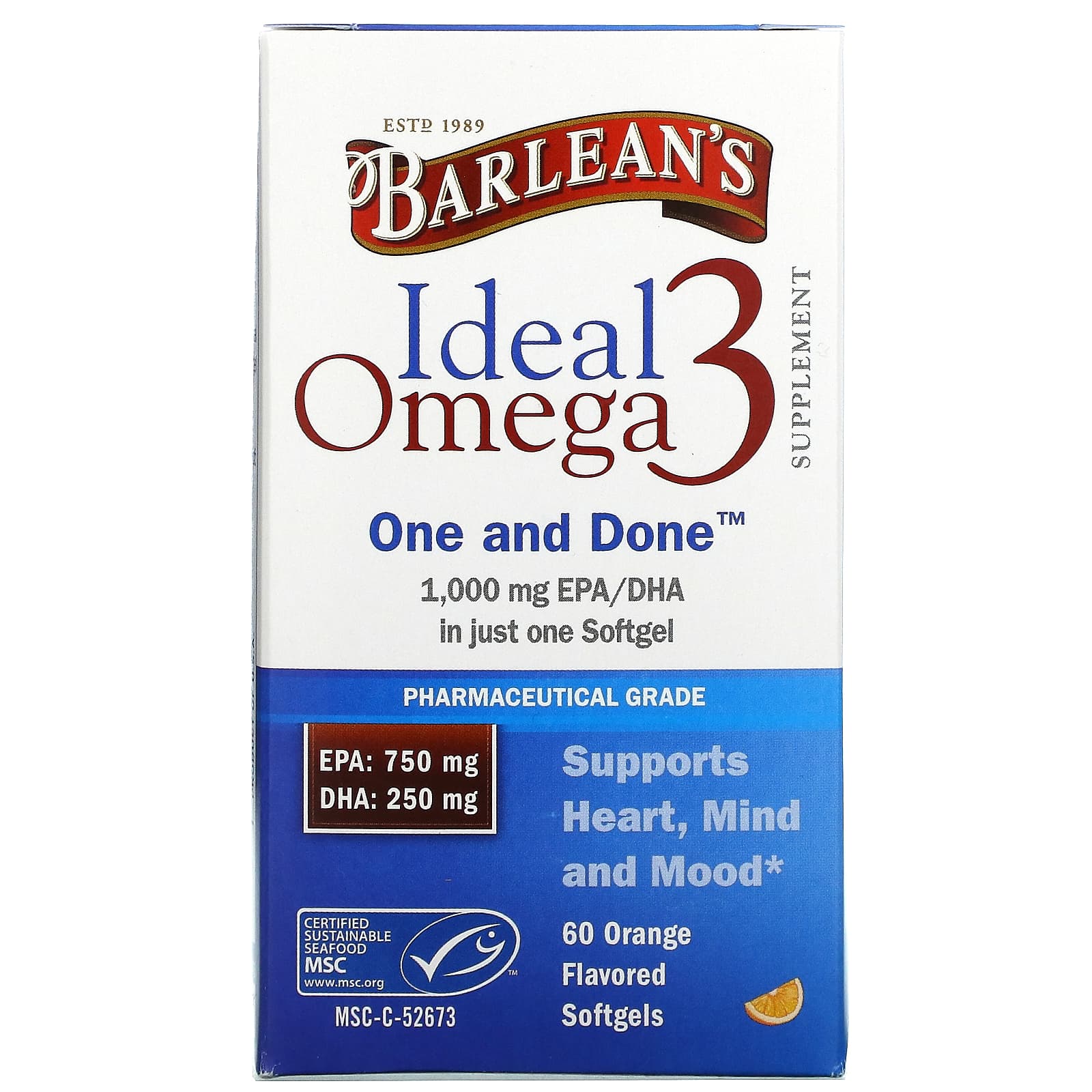 Barlean's-Ideal Omega 3-Orange -60 Softgels