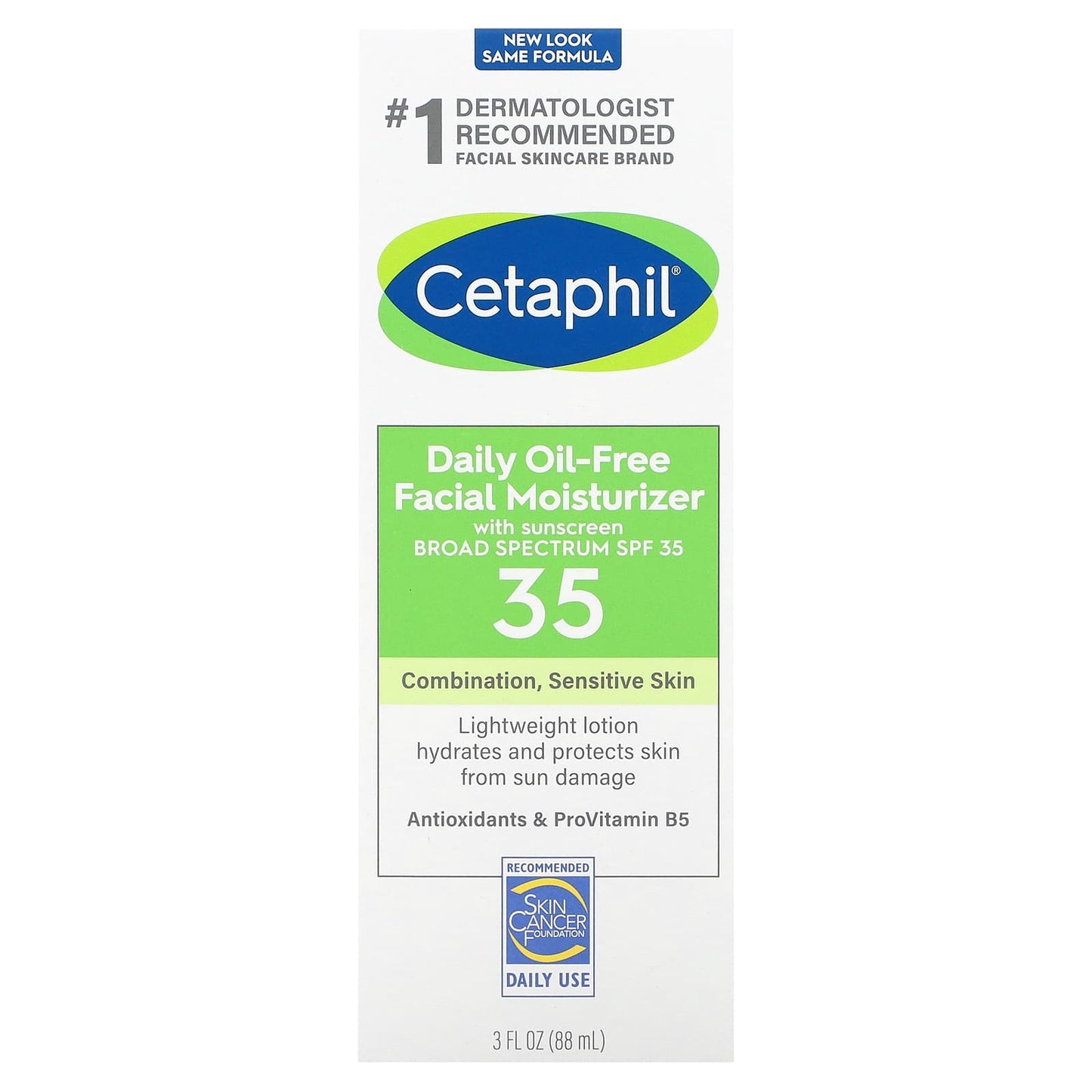 Cetaphil, Daily Oil-Free Facial Moisturizer,  With Sunscreen, SPF 35, 3 fl oz (88 ml)