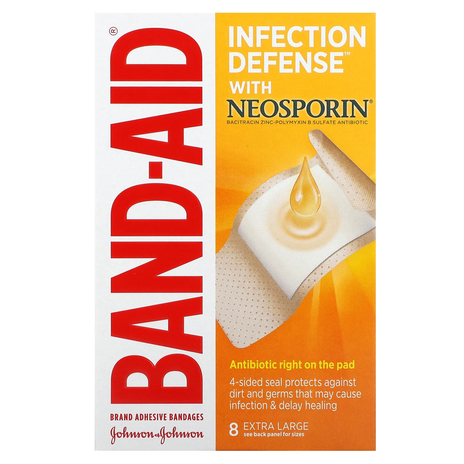 Band Aid-Adhesive Bandages-Infection Defense with Neosporin-Extra Large -8 Bandages