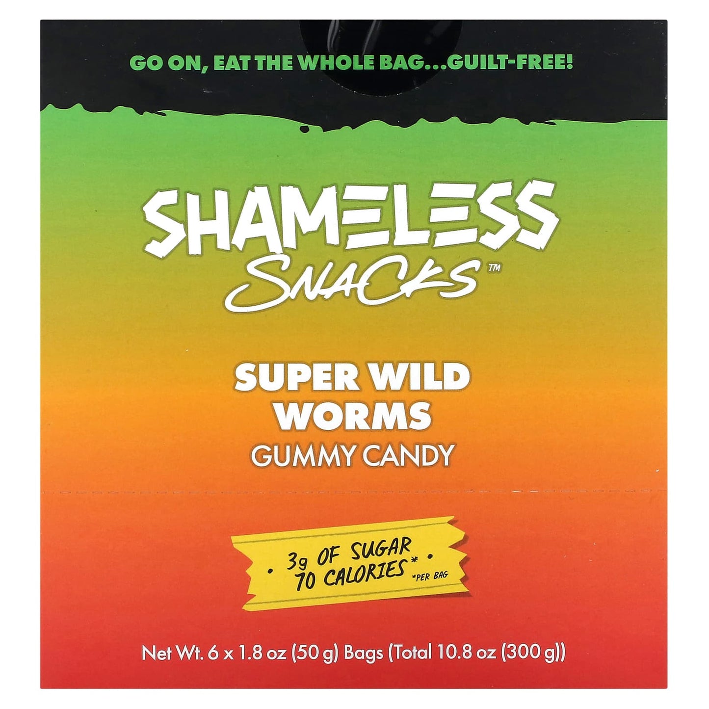 Shameless Snacks-Super Wild Worms Gummy Candy-Green Apple and Strawberry-6 Bags-1.8 oz (50 g) Each