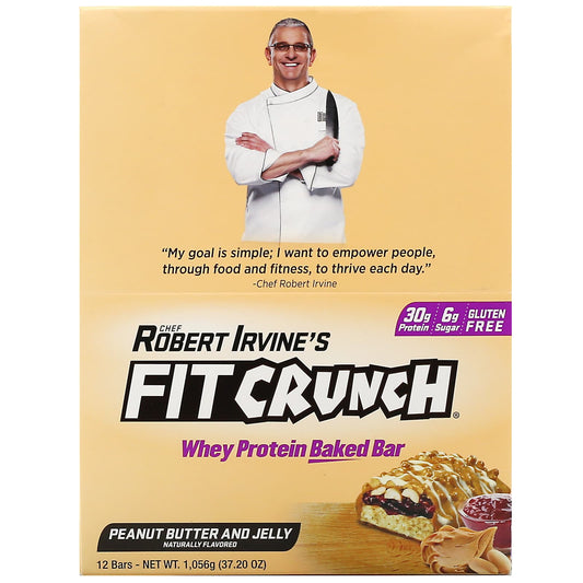 FITCRUNCH-Whey Protein Baked Bar-Peanut Butter and Jelly-12 Bars-3.10 oz (88 g) Each