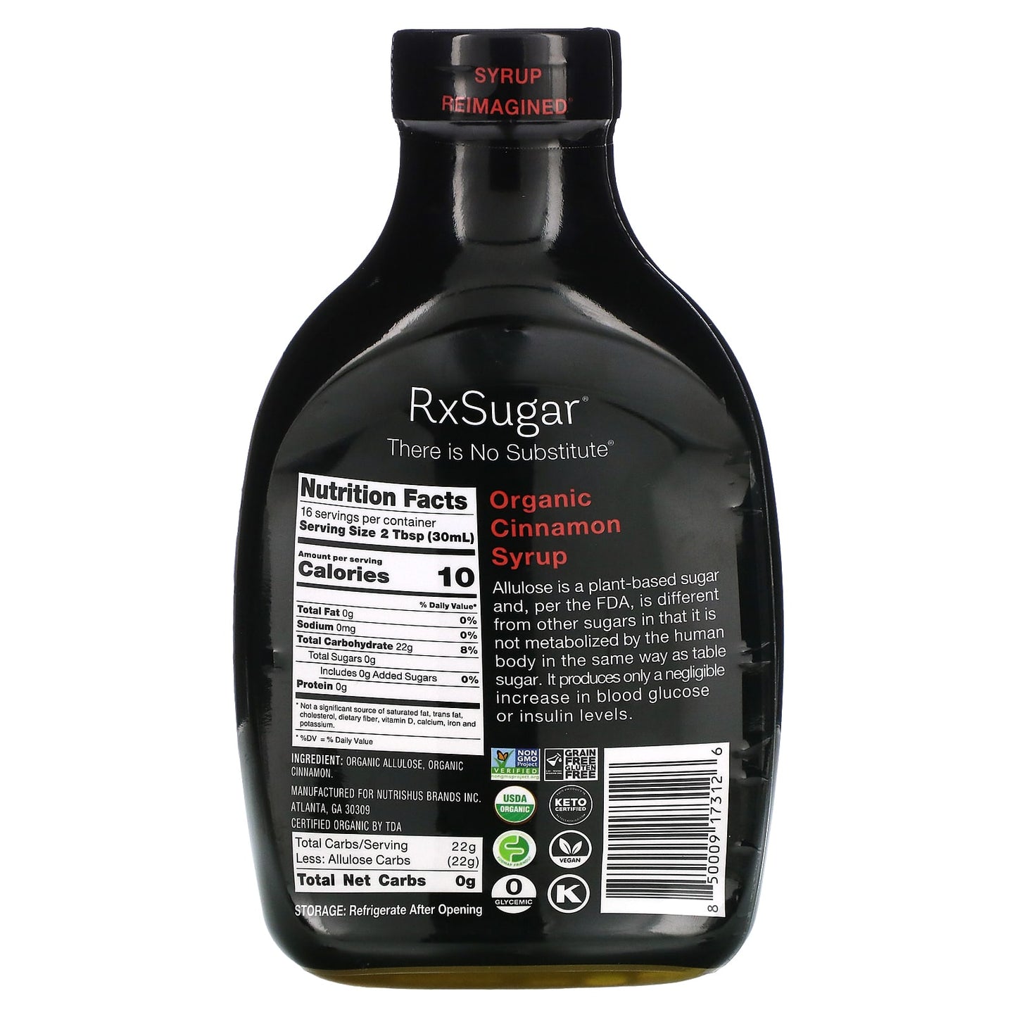 RxSugar, Organic Cinnamon Syrup, 16 fl oz (473 ml)