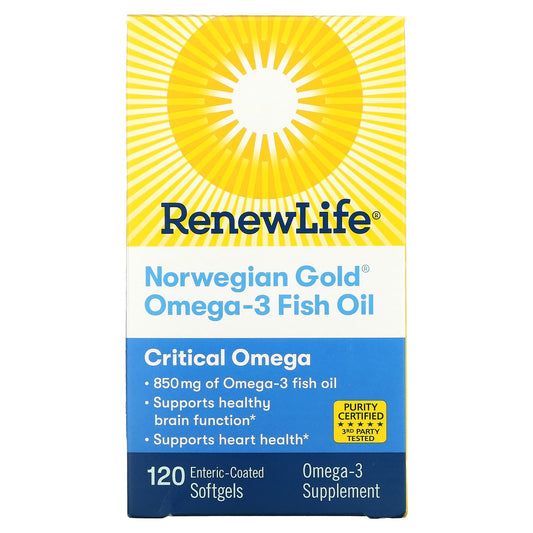 Renew Life-Norwegian Gold Omega-3 Fish Oil-850 mg-120 Enteric-Coated Softgels