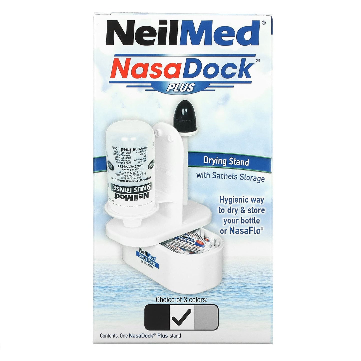 NeilMed-NasaDock Plus-Drying Stand with Sachets Storage-White-1 NasaDock Plus Stand