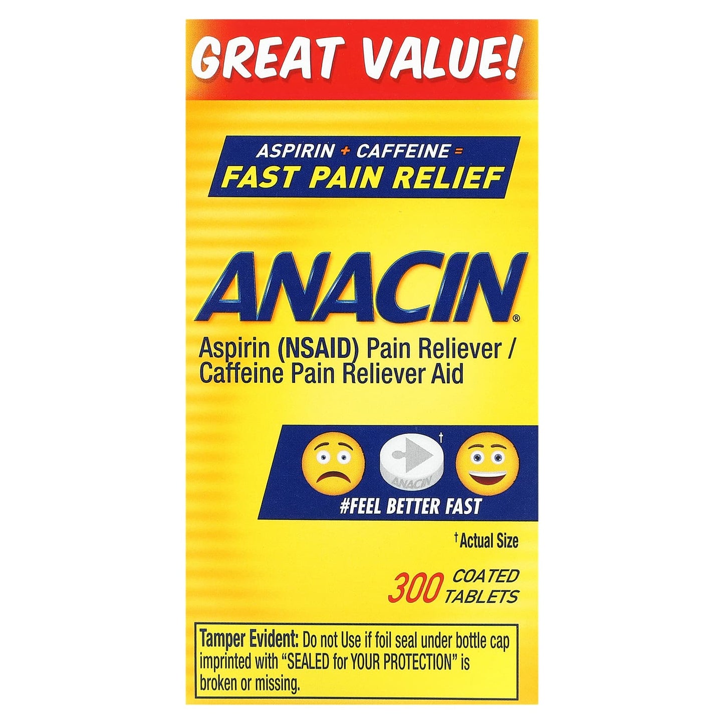 Anacin-Aspirin + Caffeine Pain Reliever-300 Coated Tablets