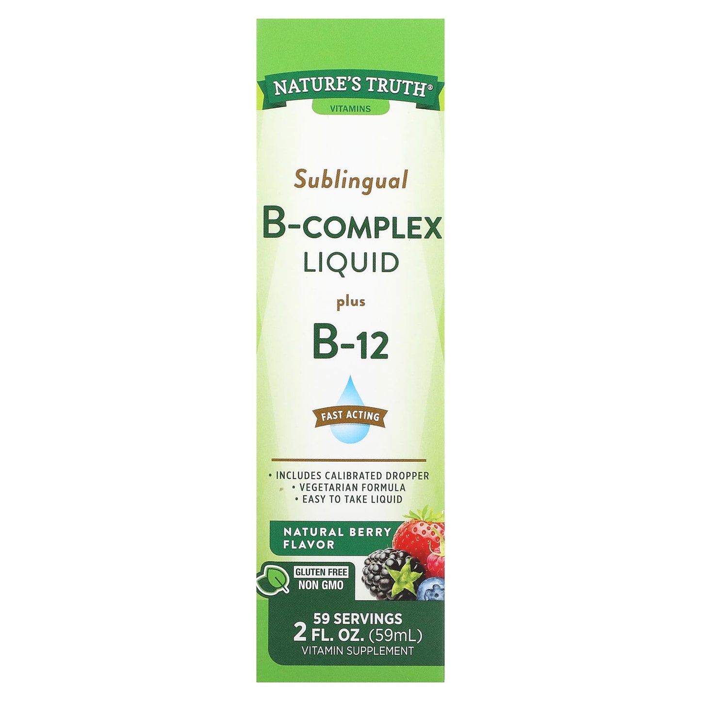 Nature's Truth-Vitamins-Sublingual B-Complex Liquid Plus B-12-Natural Berry-2 fl oz (59 ml)