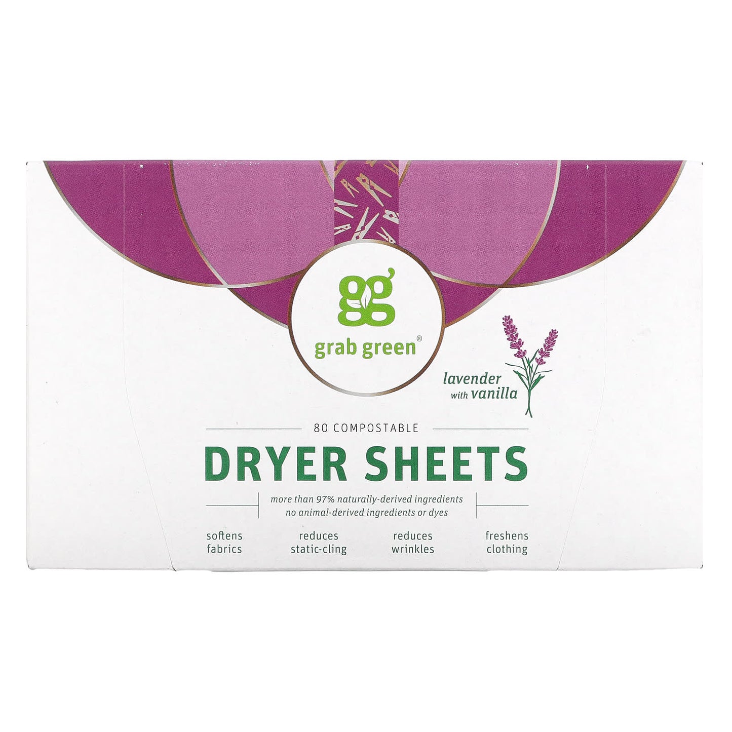 Grab Green-Dryer Sheets-Lavender with Vanilla-80 Compostable Sheets