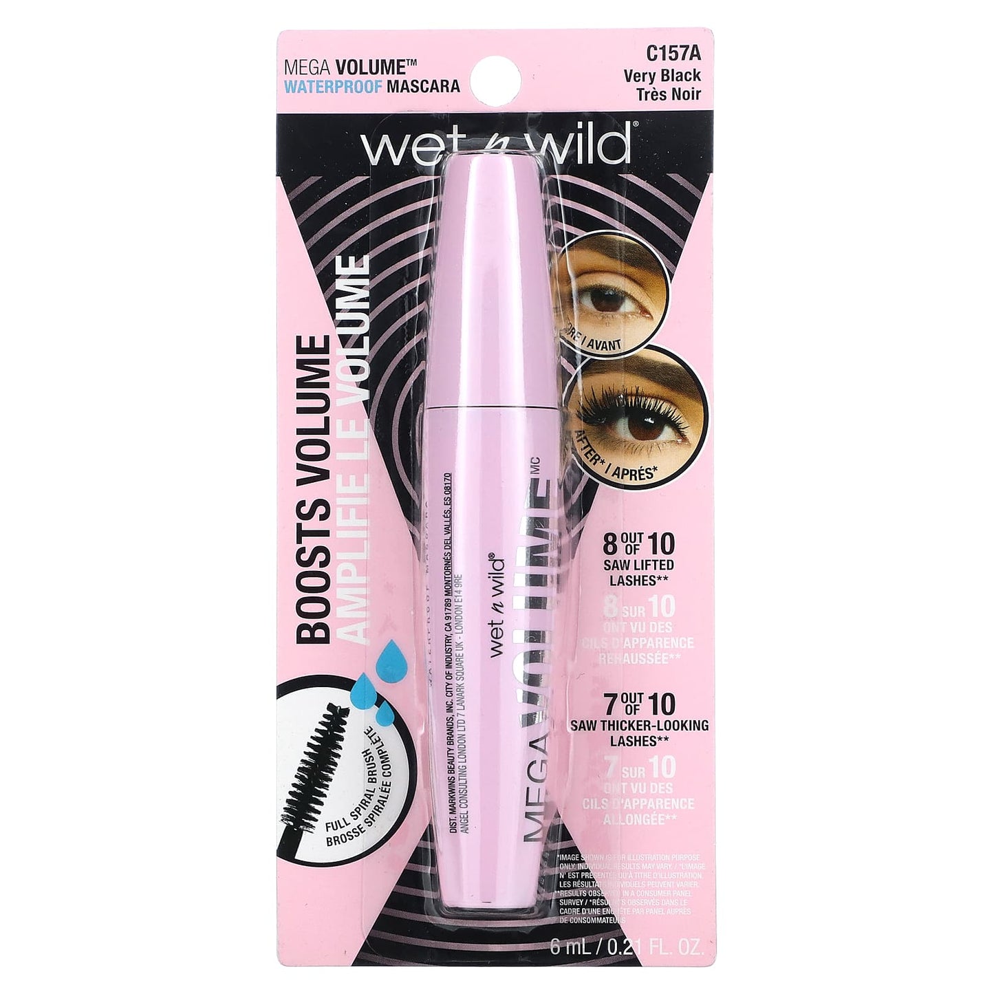 wet n wild, Mega Volume Waterproof Mascara, Very Black, 0.21 fl oz (6 ml)