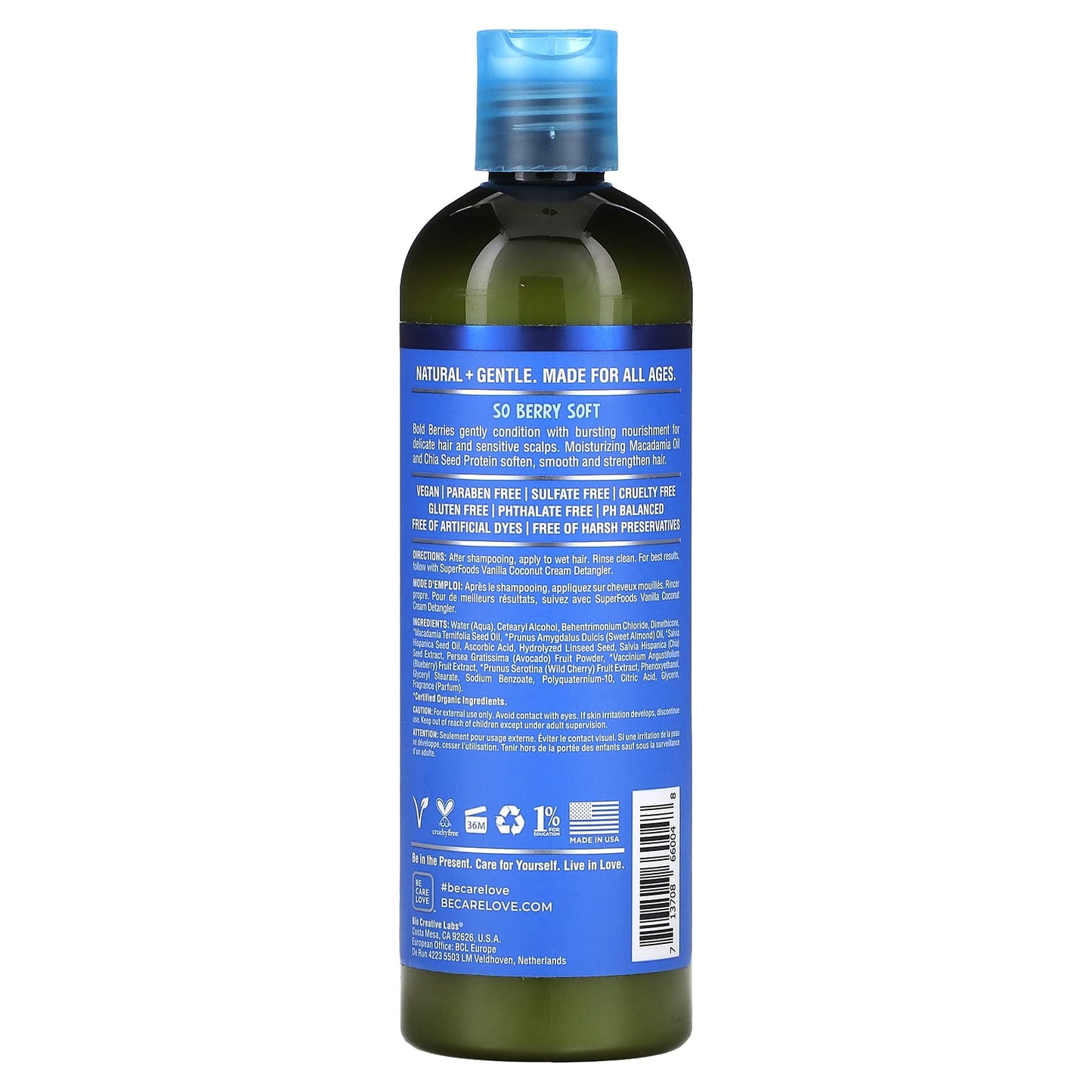 Be Care Love, Superfoods, Natural & Gentle, Smoothing Conditioner, Fresh-Pressed Very Blueberry Cherry, 12 fl oz (355 ml)