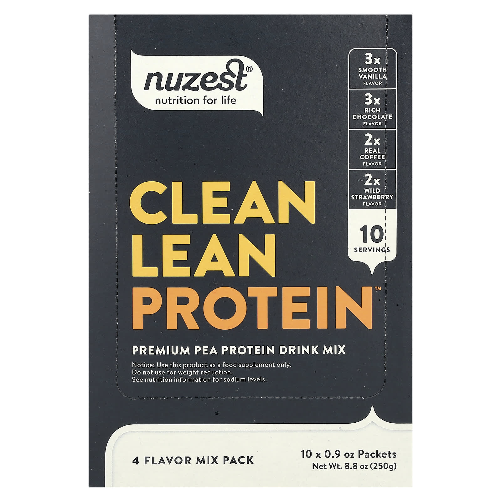 Nuzest-Clean Lean Protein-4 Flavor Mix Pack-10 Packets-0.9 oz (25 g) Each