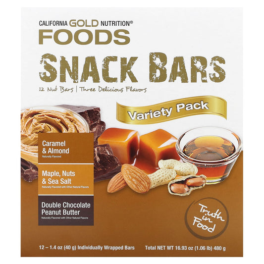 California Gold Nutrition-FOODS - Variety Pack Snack Bars (Maple-Caramel-Peanut Butter)-12 Bars-1.4 oz (40 g) Each