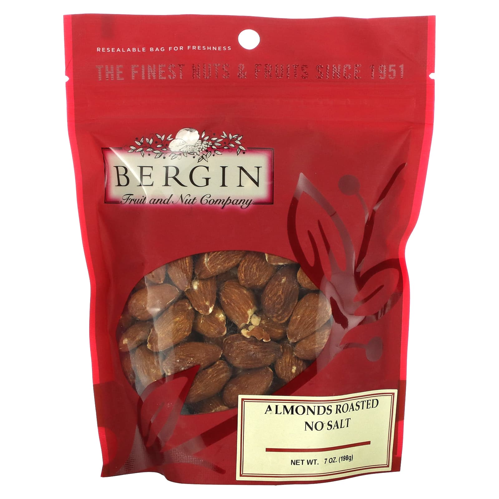 Bergin Fruit and Nut Company-Almonds Roasted-No Salt-7 oz (198 g)